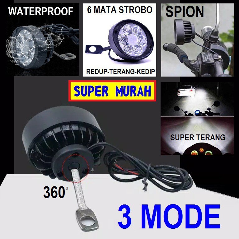 (101i) LED 6 MATA OVAL STROBO 3 MODE 1 PC Lampu Flash 6mata Sorot Tembak Spion 12v 12 Volt Mobil Mot