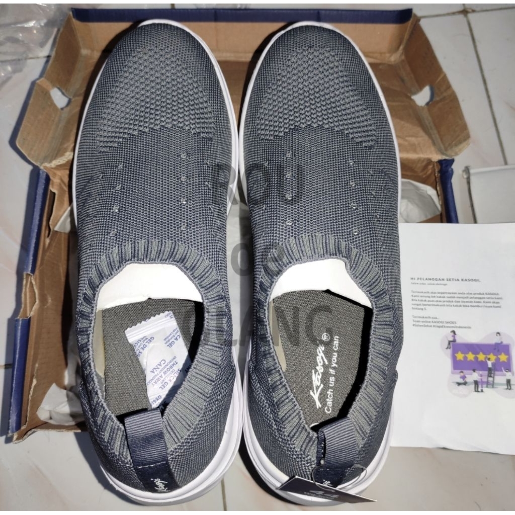 100% Baru Sepatu Kasogi Wilson Slip on Rajut Abu-Putih size 44 Pria Dewasa Sneaker Sport Casual Sant
