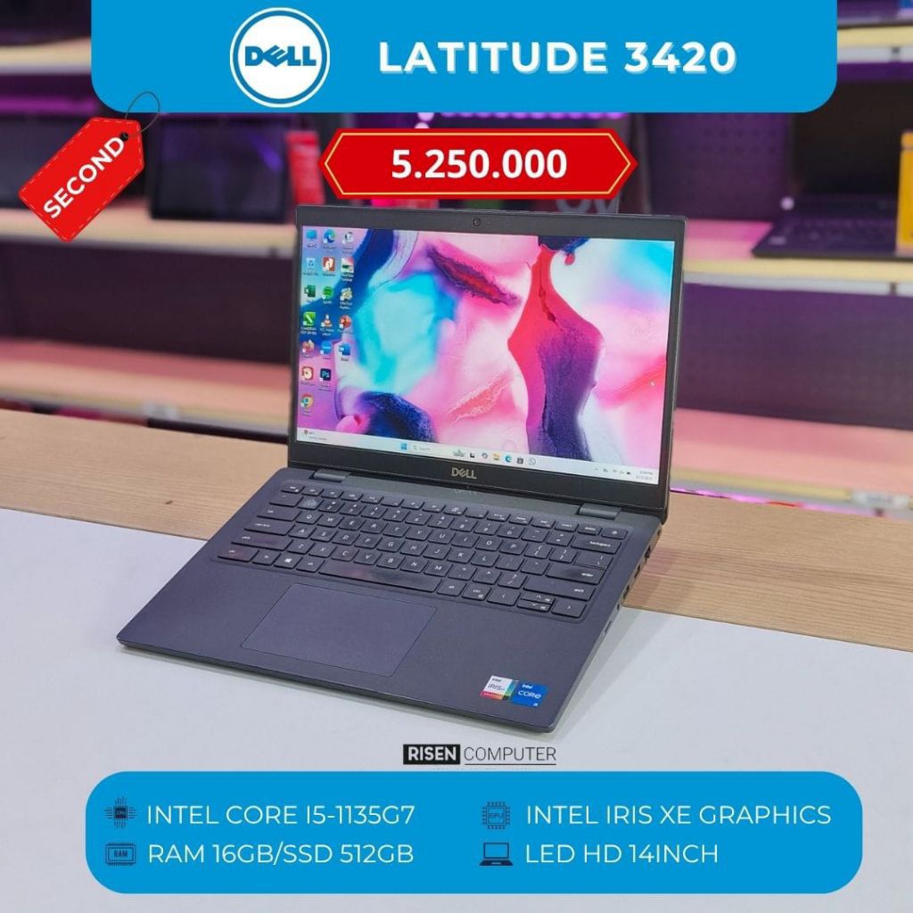 DELL LATTUDE 3420 HD 14inch  Intel Core I5-1135G7 RAM 16GB SSD 512GB Notebook Second Bekas