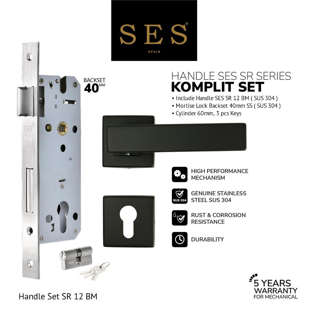 SES Handle Gagang Pintu Set SES SR 12 BM + Body Kunci SES ECO E2030 - 40mm SS