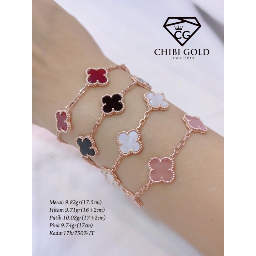 CHIBI GOLD JAWELLERY - Gelang clover gelang bunga emas 750 kadar 17K - chibigold