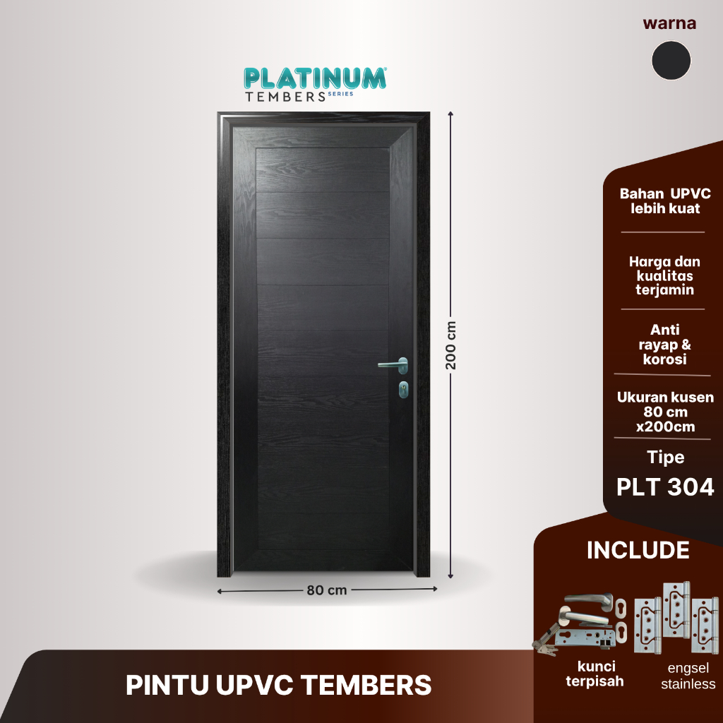 PINTU KAMAR TIDUR & KAMAR MANDI UPVC PLATINUM TEMBERS 80 X 200