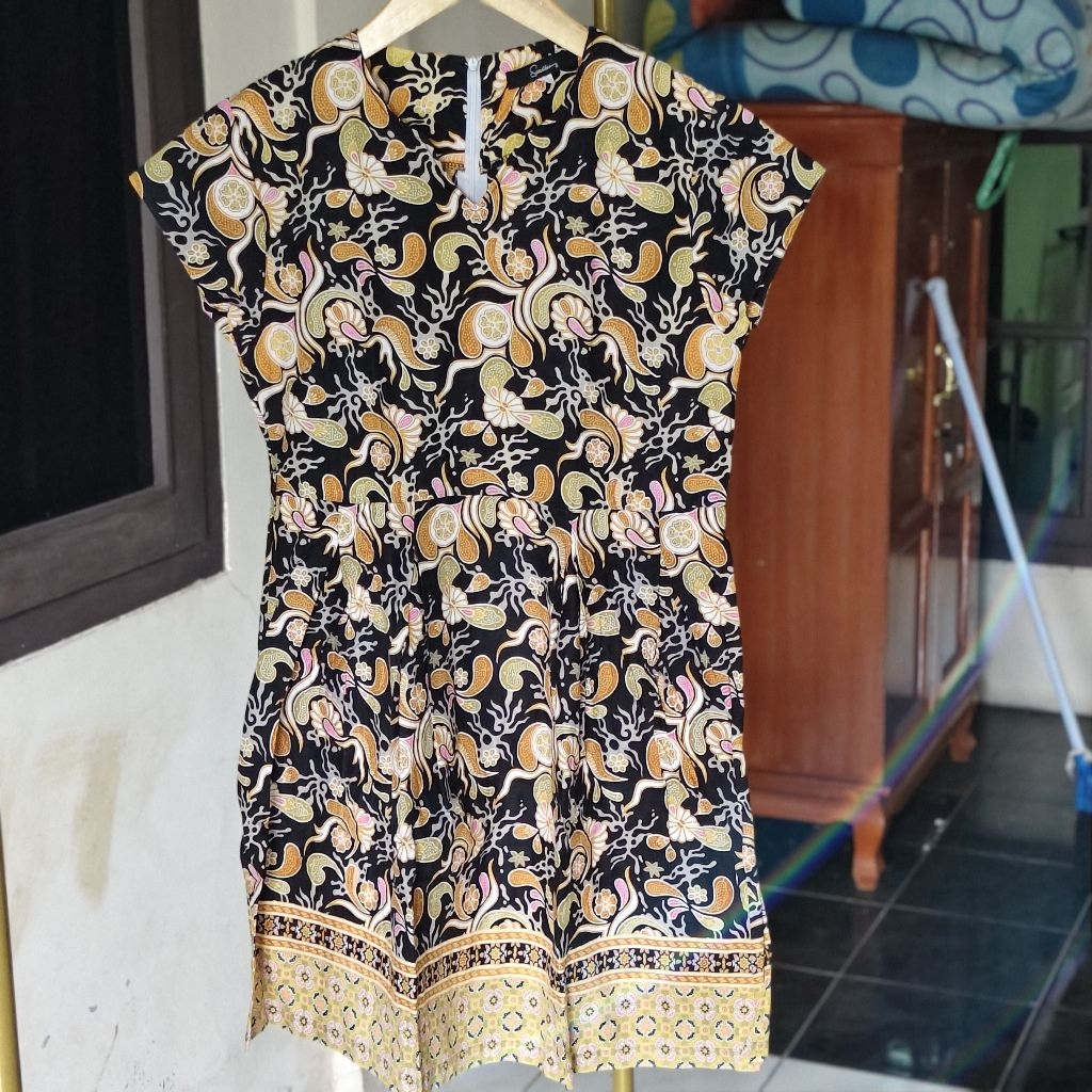 dress batik wanita kuning hitam