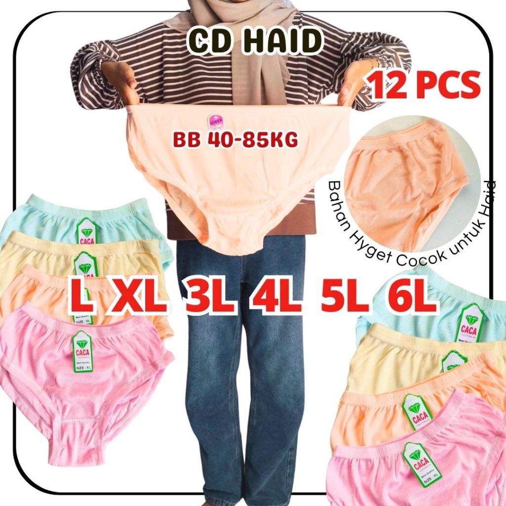 12 pcs Celana Dalam Jumbo Wanita 3L 4L 5L 6L CD Lusinan Grosir Haid Nifas HYGET POLOS