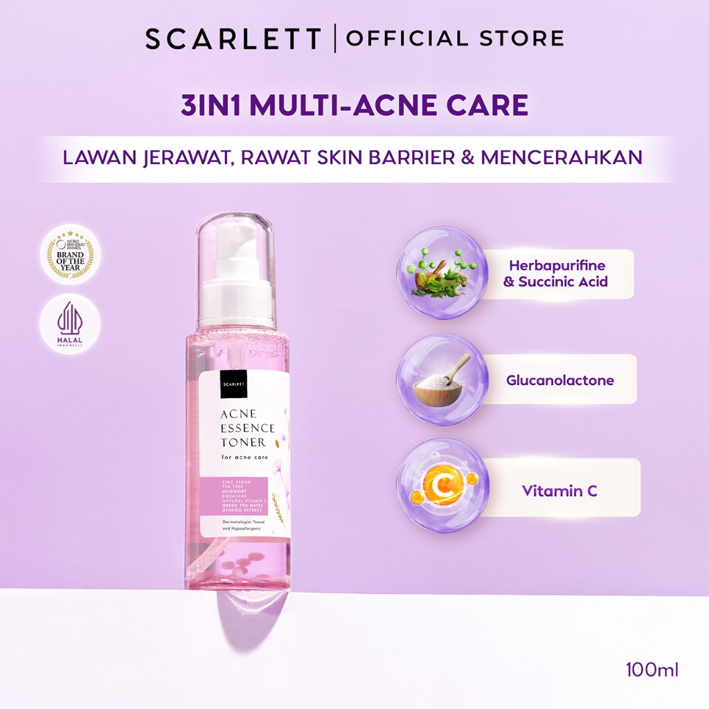 Scarlett Whitening Acne Essence Toner - Toner Ringan Wajah Penghilang & Perawatan Jerawat Ampuh Atas