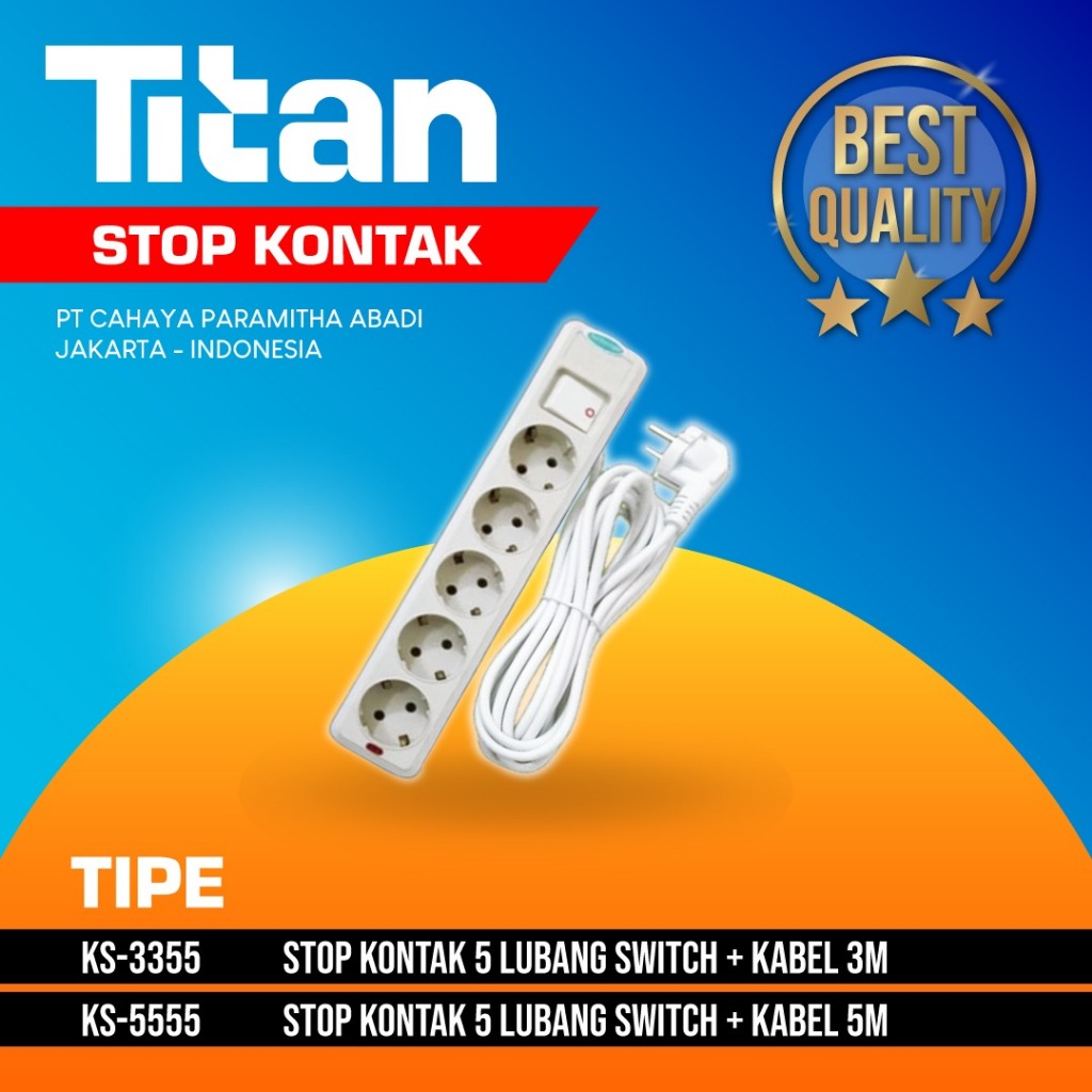 STOP KONTAK KABEL 3 METER SNI TITAN 5 LUBANG 4 LUBANG 3 LUBANG ENGKEL KABEL ROL