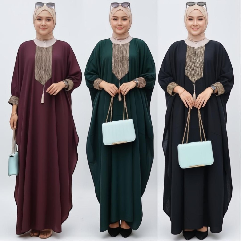 Kaftan Wanita Jumbo Polos Renda India Rayon Premium Gamis Terbaru Baju Muslim Kekinian LD 180 cm