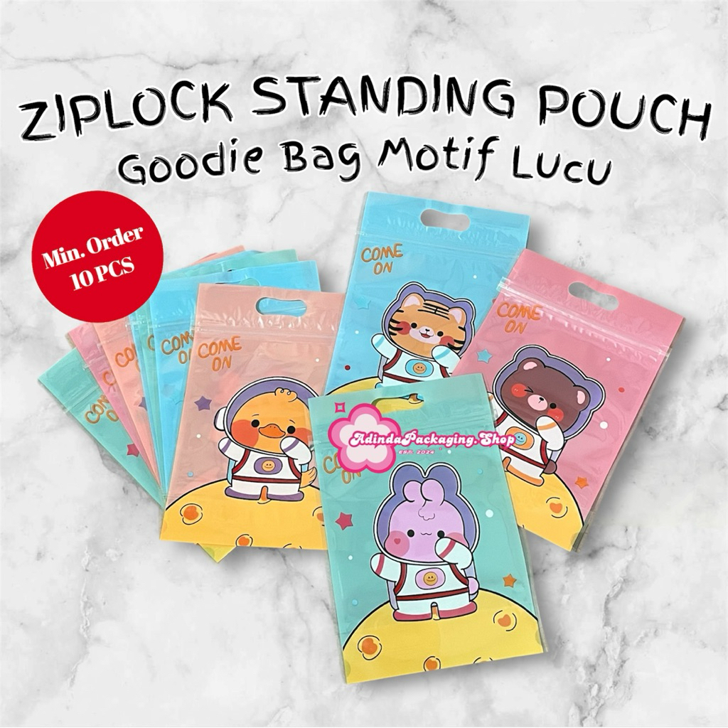(Minim Order 10 PCS) Ziplock Standing Pouch Uk 15,5x23 cm Goodie Bag Motif Lucu | Plastik Standing P