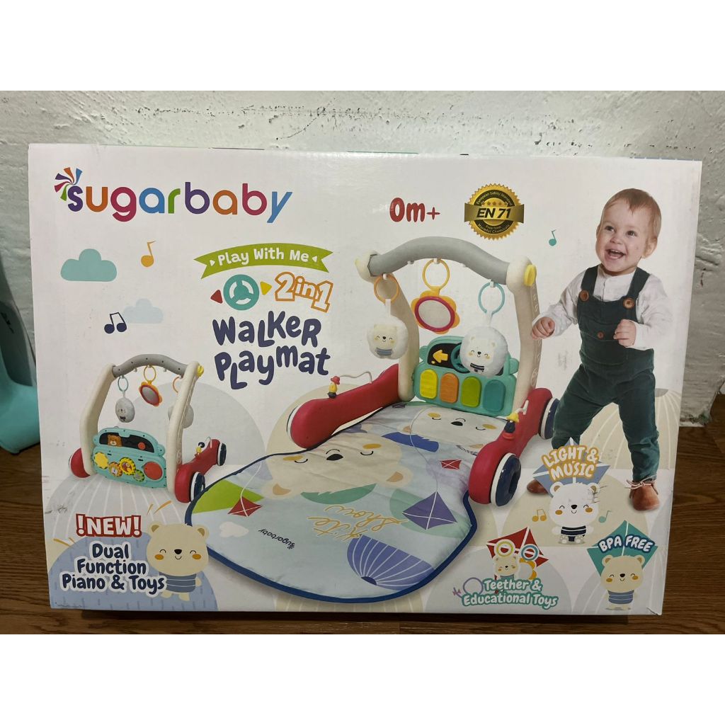 SUGARBABY PLAY WITH ME 2in1 BABY WALKER & PLAYMAT / BABY PLAYMAT / BABY PUSH WALKER RED