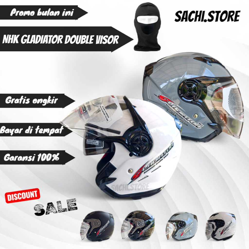 HELM NHK GLADIATOR SOLID | HALF FACE DOUBLE VISOR