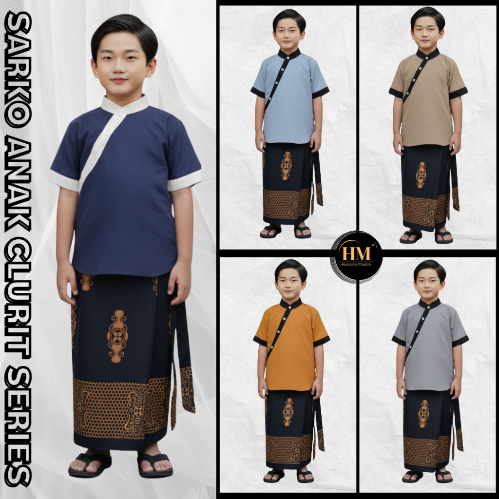 Setelan Sarko (Sarung Variasi Tali + Koko) Koko Motif Polos Kombinasi List Hitam Anak Laki Laki | Ba