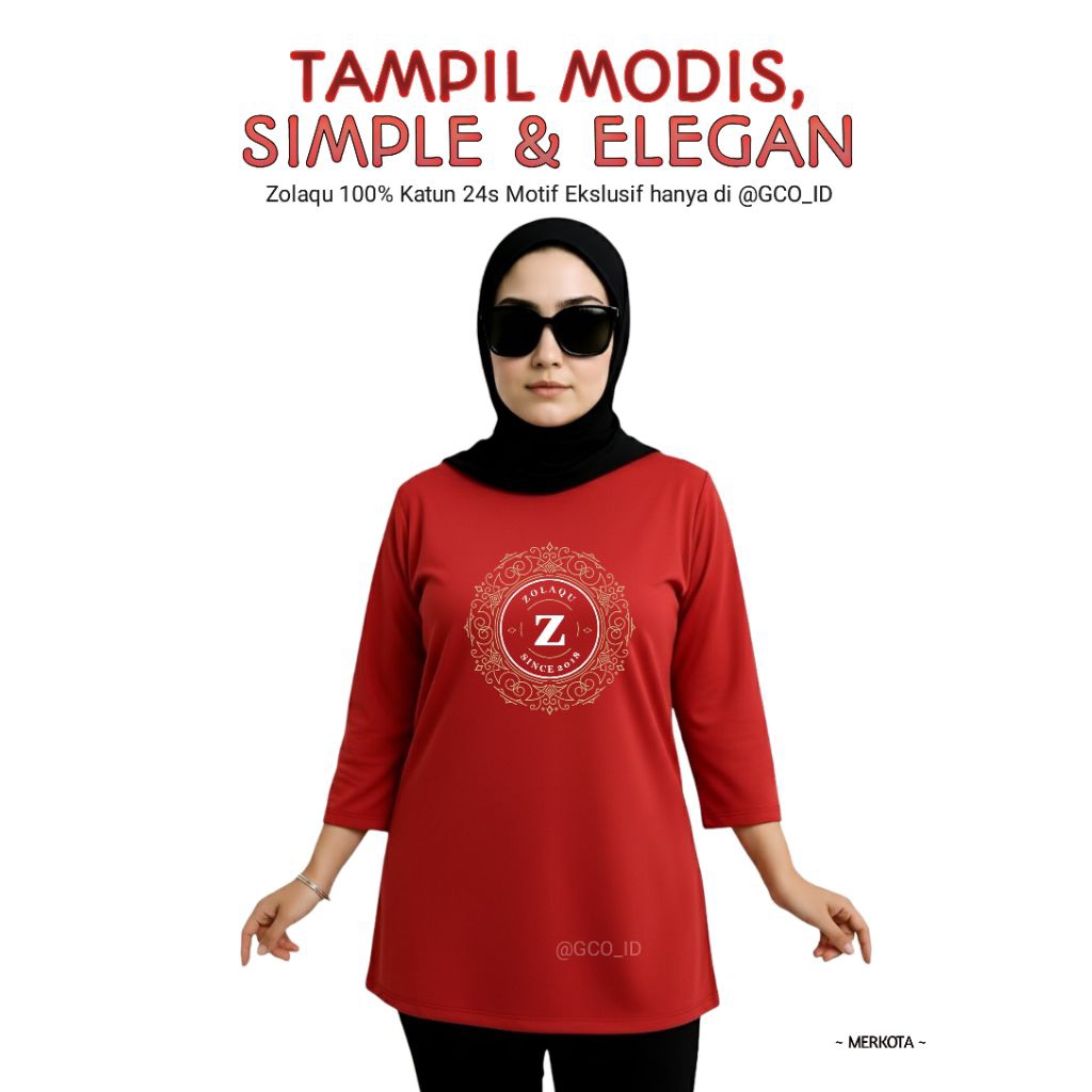 Semi Tunik Original Zolaqu Official Terbaru 2025 | Kaos Wanita ZLQ Merah Motif Mahkota Ekslusif Leng