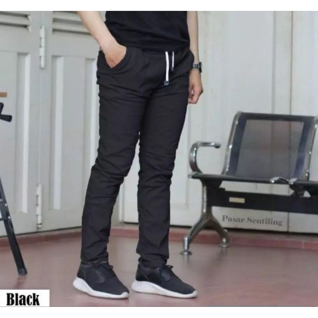 Celana panjang pria dewasa katun dril chinos hitam jumbo