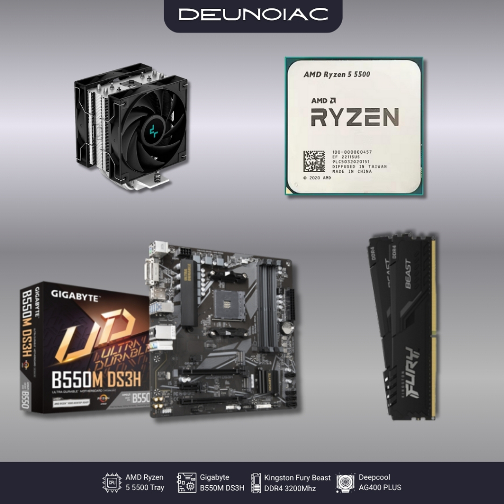 Paket Processor Gaming AMD Ryzen 5 5500 Gigabyte B550M DS3H RAM DDR4 32GB 2x16 Kingston Fury Beast C