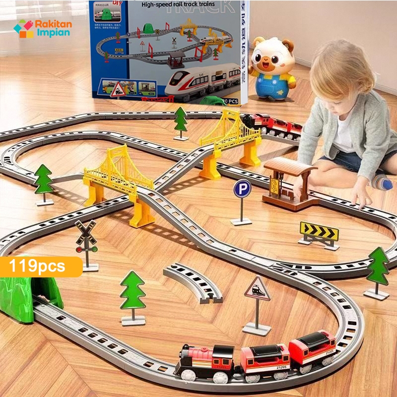Kereta Api Mainan Rel Panjang Mainan DIY Kereta Rel Listrik Kereta Api Rail King Mainan Anak Laki La