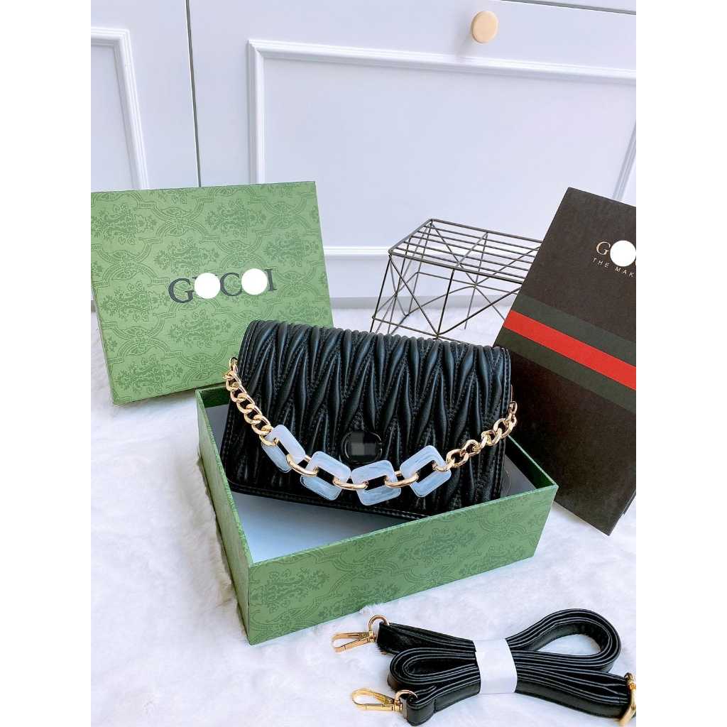 Tas Sling Bag Wanita Premium G*cci Flap Kode GC100 Free Tali Pendek Rantai