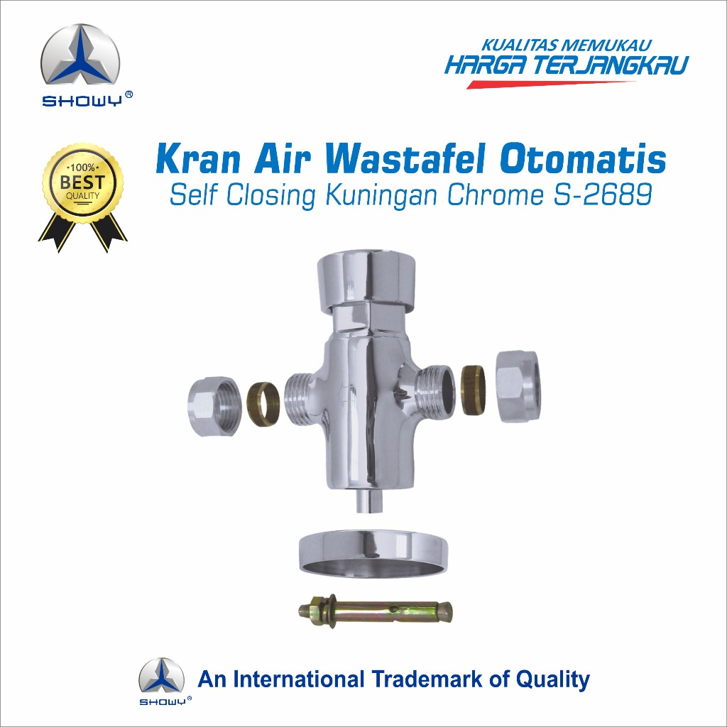 SHOWY Kran Air Wastafel Otomatis Self Closing Kuningan Chrome S-2689