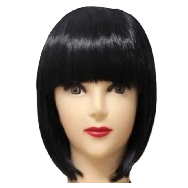 Wig bob hitam/ Wig pendek lurus / Wig Cosplay/ Rambut Palsu full/ wig lurus pendek/ wig poni