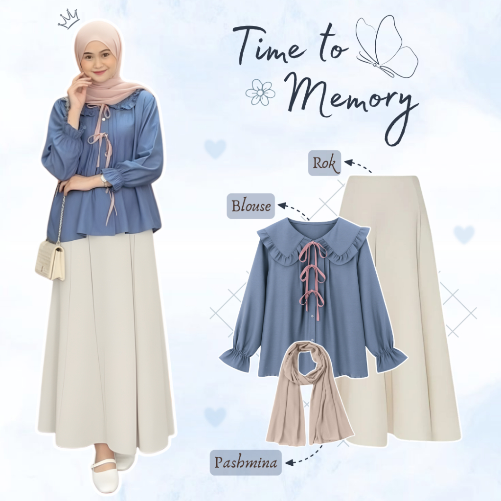 Setelan Rok Wanita Kekinian Korean Style (Blouse Korean Style + Rok Joda Wanita + Pashmina Ceruti) |