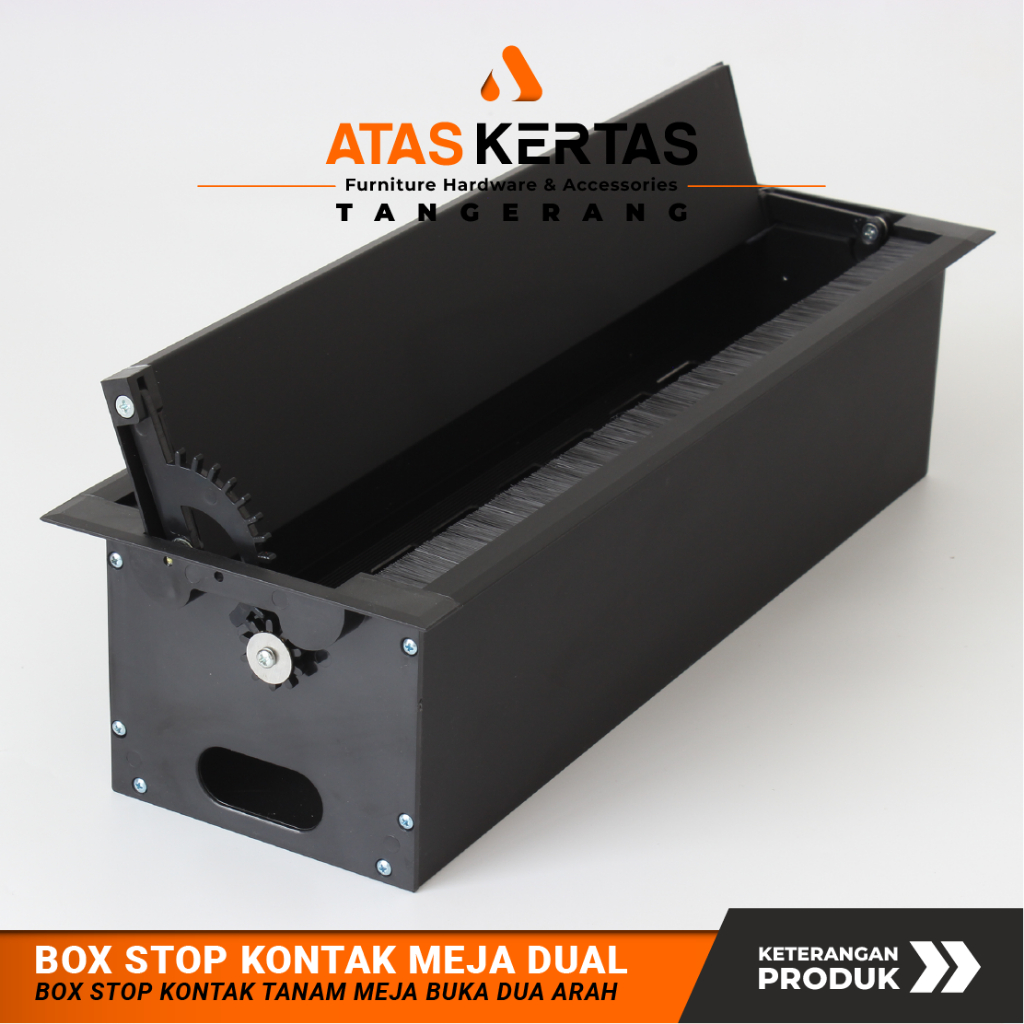 Double Flip Box Stop Kontak Meja Tanam Cover Gromet Tutup Colokan Meja Meeting Aluminium Black