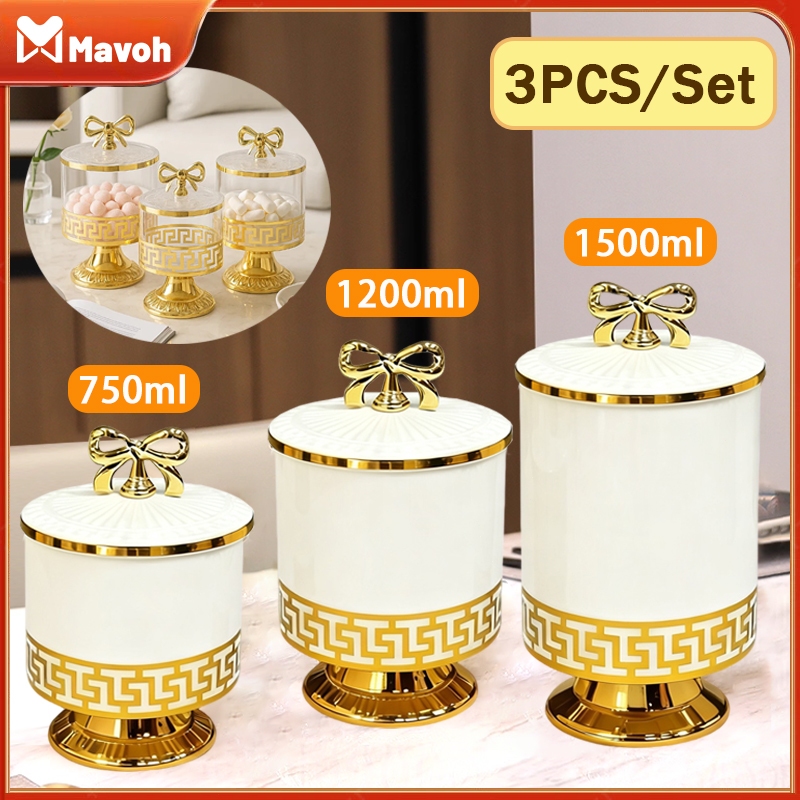 3PCS Toples Mewah Aesthetic Emas Plastik Ukuran Besar Toples Snack Emas/Toples Hari Rayak/Toples Akr