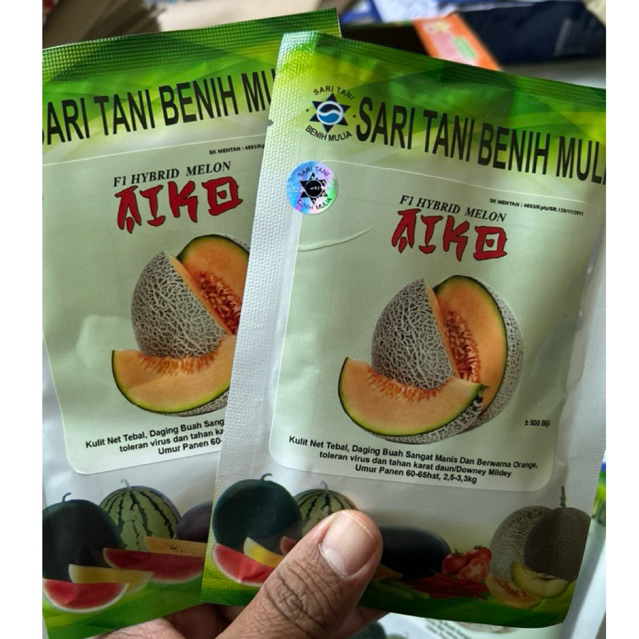 Benih Melon Aiko F1  Delon 65 (Rasa manis daging merah tahan virus) Isi 500btr