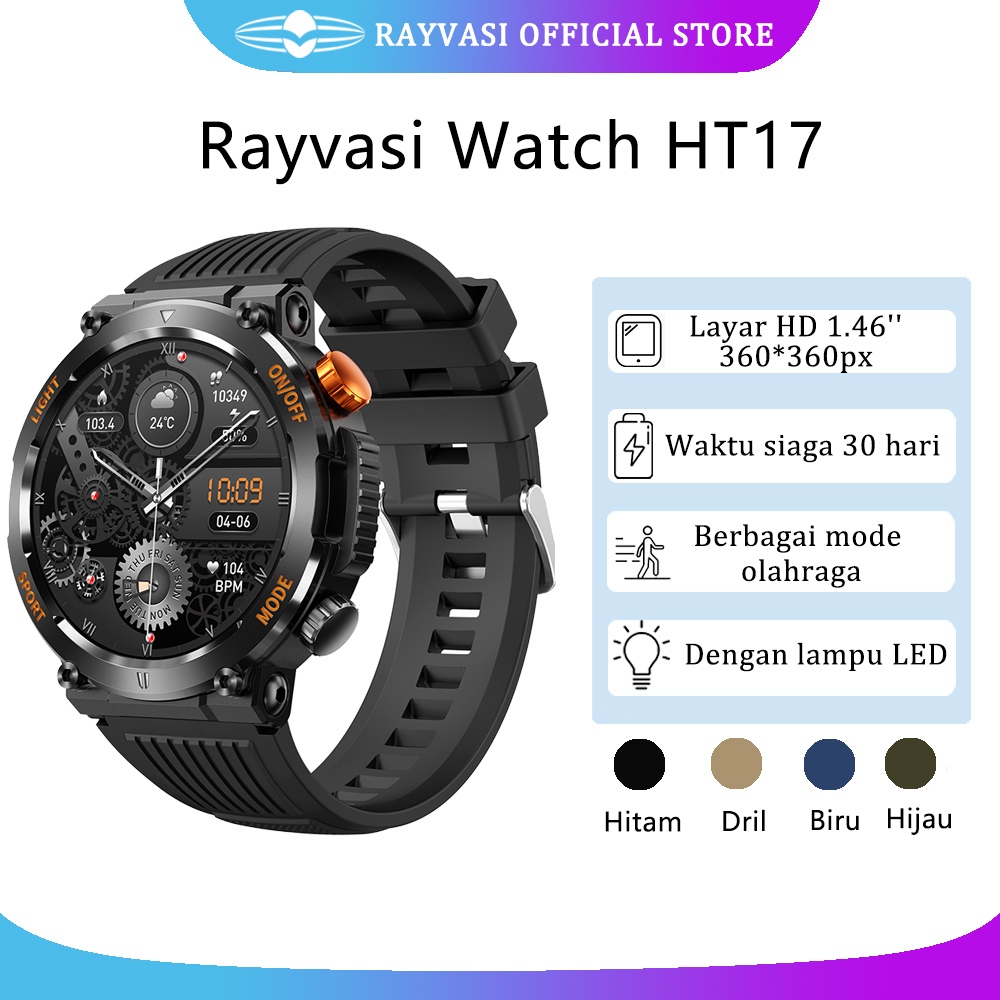 Rayvasi HT17 SmartWatch Pria | 1.46''HD Full Touch Screen | New Flashlight | Bluetooth Call | Multip