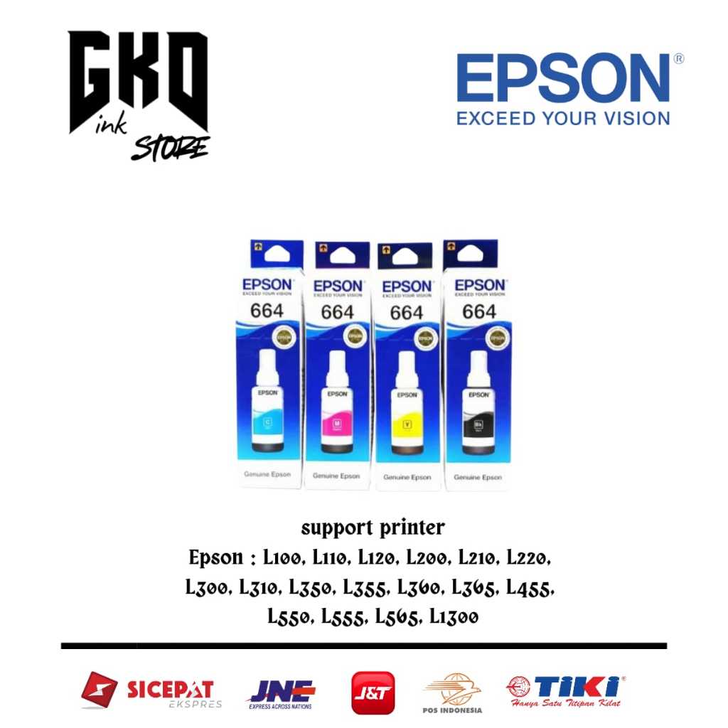 1SET TINTA PRINTER EPSON 664 FOR L100 L110 L120 L360 ISI 4 WARNA