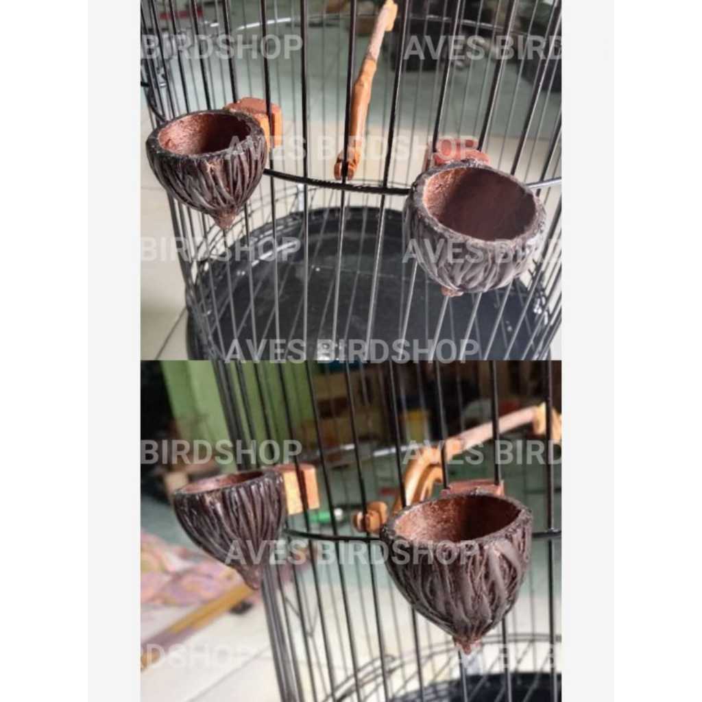 CEPUK TEMPAT PAKAN DAN MINUM BURUNG PLECI KONIN MOTIF UNIK DARI BUAH AREN 1PCS
