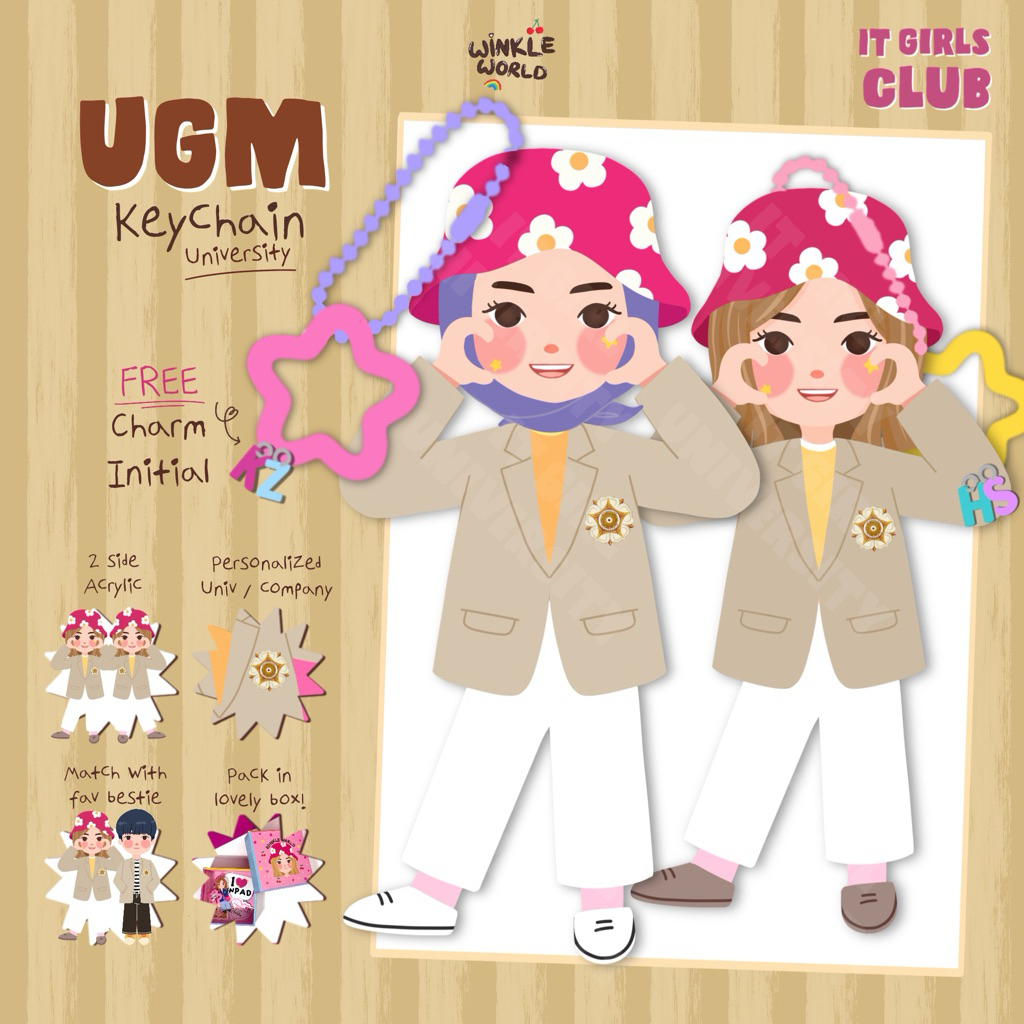 Winkleworld Keychain It Girls UGM Universitas Gadjah Mada Package / Gantungan Kunci Akrilik Universi