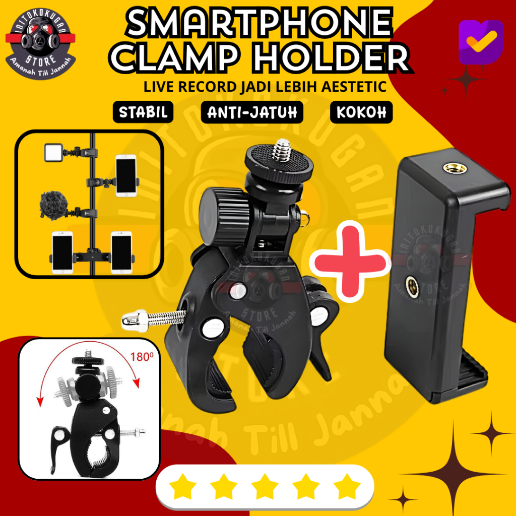 Universal Holder Crab Clamp plus U Penjepit Tripod Ring Light Stand / Arm Crab Clamp Mount Gagang Se