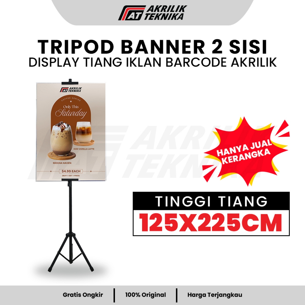 Tripod Banner 2 Sisi / Display Tiang Iklan Barcode Akrilik