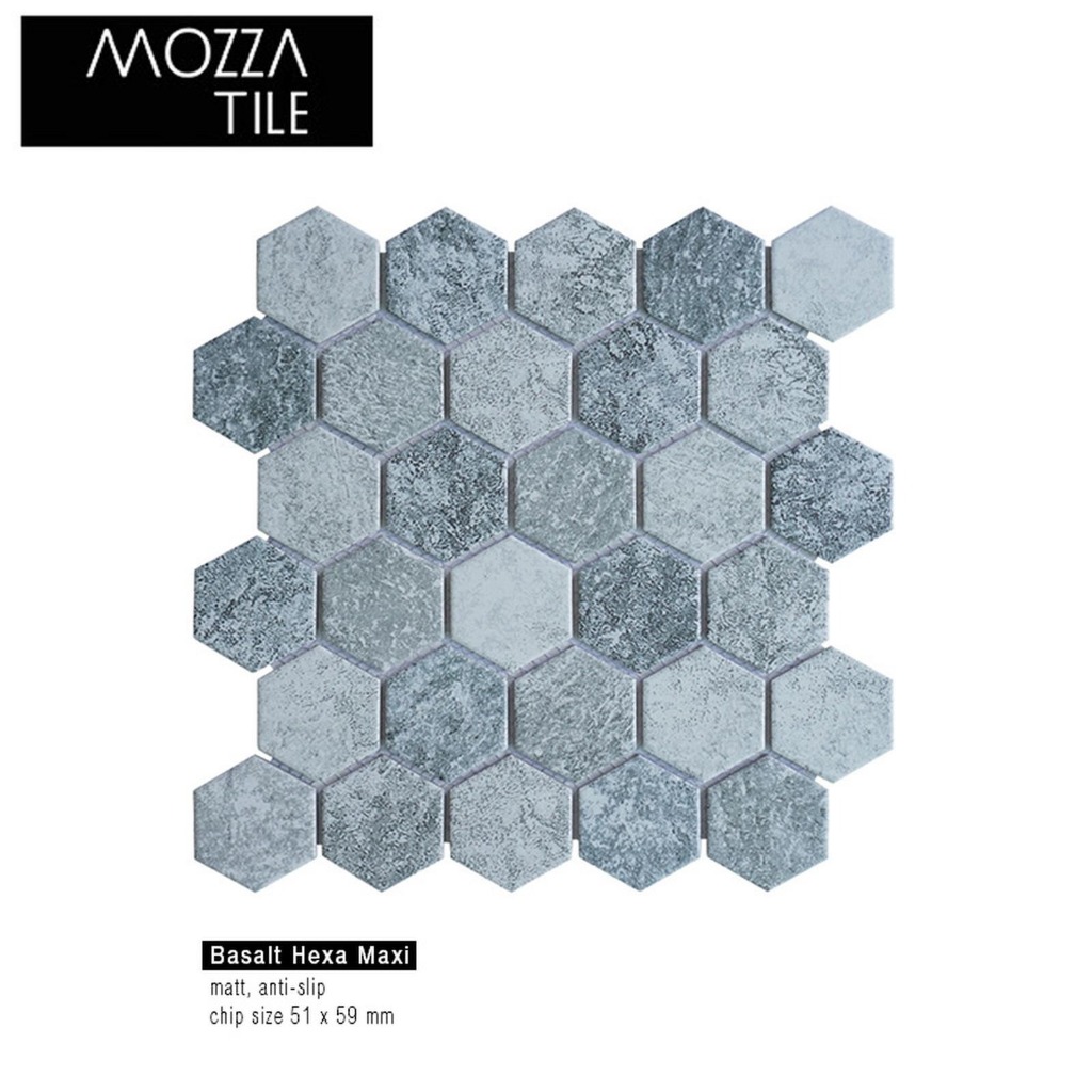 Mozaik Lantai Kamar Mandi Basah Hexagonal Anti Slip Mozaik Mozza Tiles - Concrete Hexagonal Mosaic T