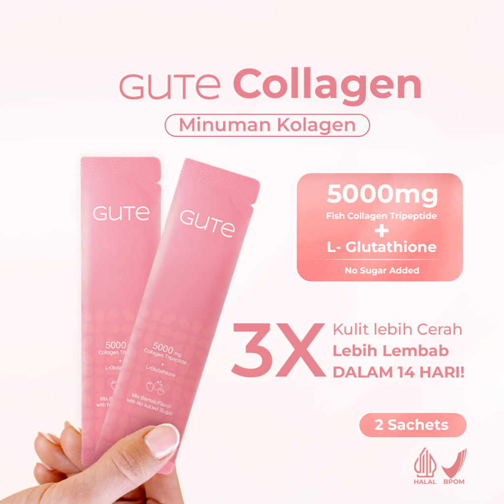 GUTE 2 sachet Collagen Drink with 5000mg Collagen Tripeptide L-Glutathione Kolagen Tanpa Gula