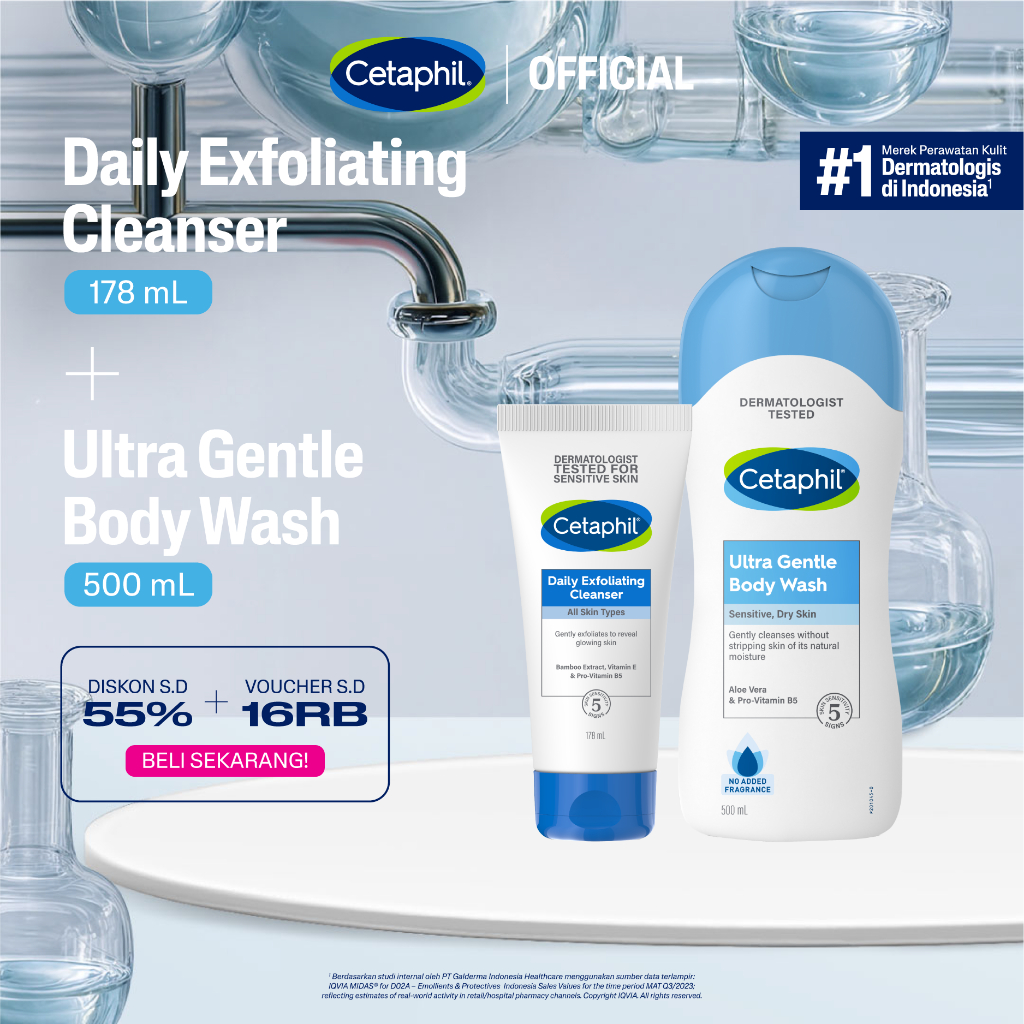 Cetaphil Ultra Gentle Body Wash 500ml + Daily Exfoliating Cleanser 178ml