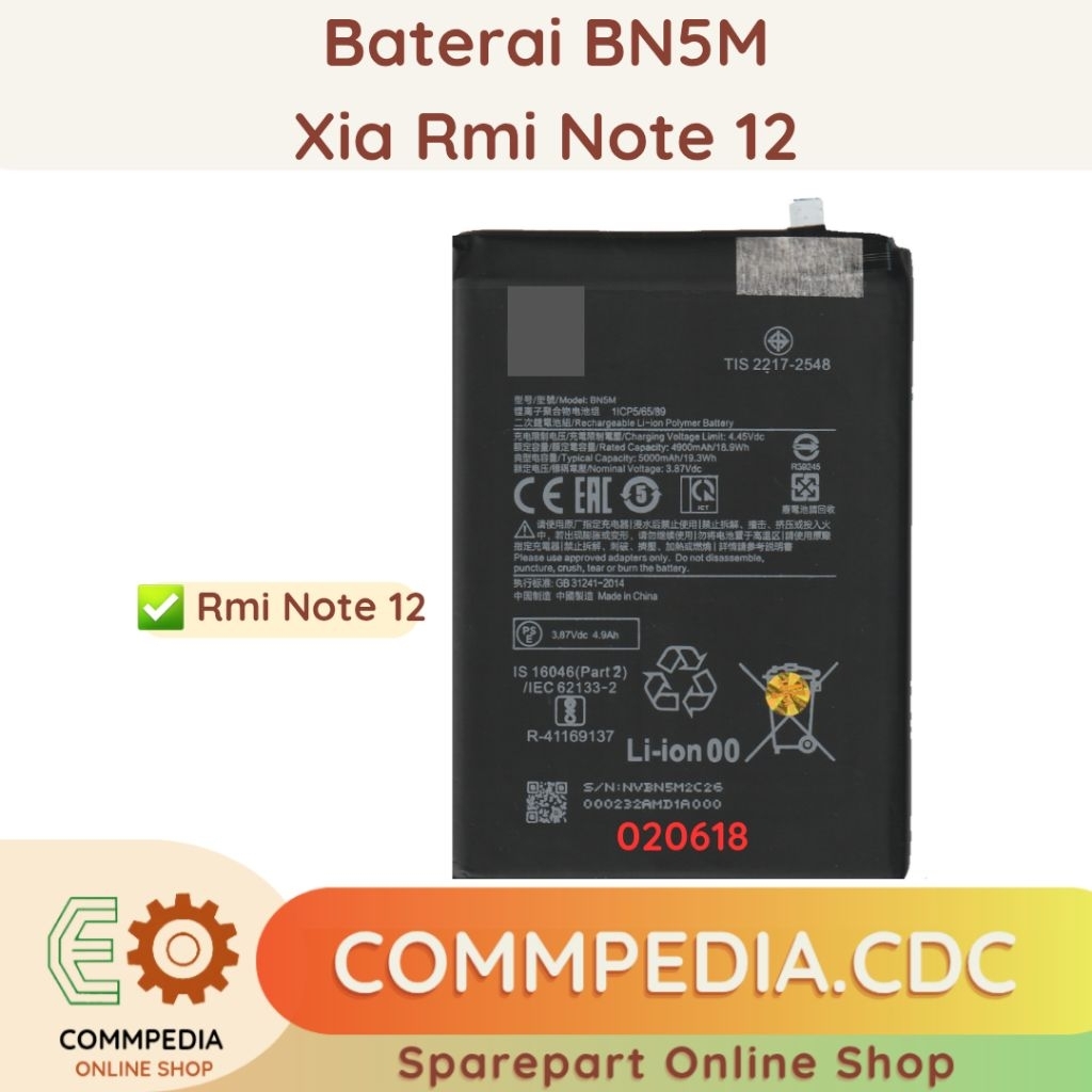 Baterai Xmi Rmi Note 12 BN5M