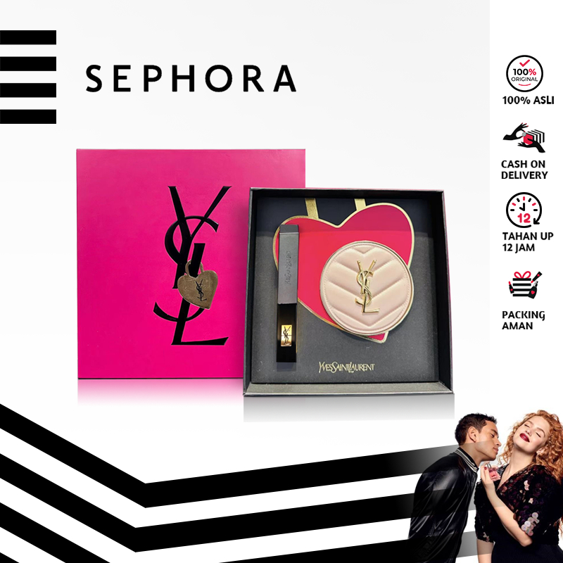 YSL Gift Set | YSL Cushion Pink Matte B10/B20 + ysl lip gloss#314 lipstick rouge makeup Kotak hadiah