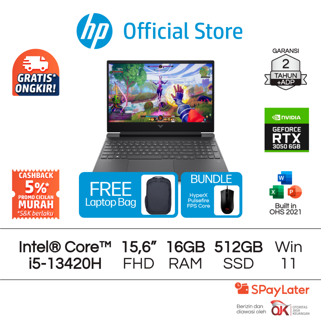 Victus Laptop Gaming HP Intel Core i5 NVIDIA GeForce RTX 3050 16GB RAM 512GB SSD Silver Free Windows