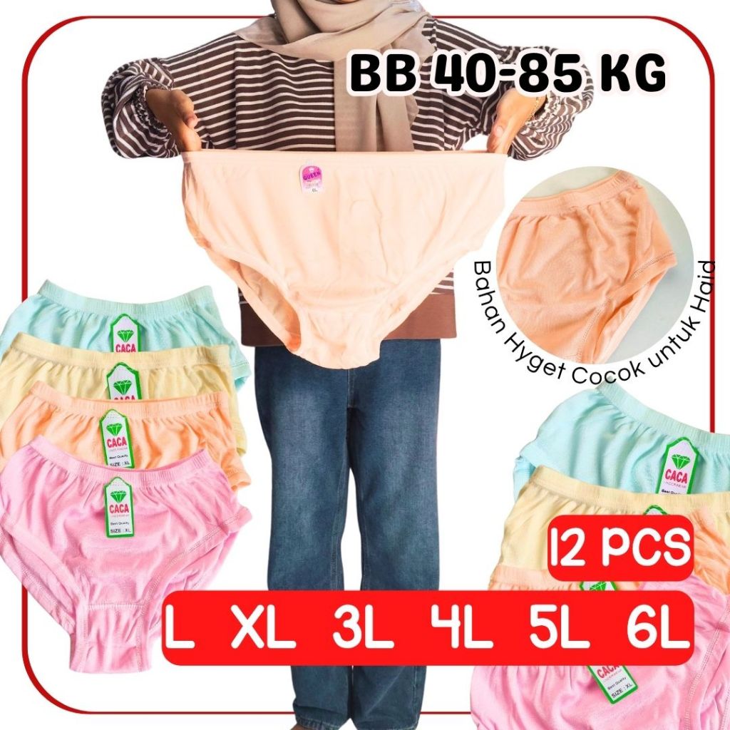 12 pcs Celana Dalam Jumbo Wanita 3L 4L 5L 6L CD Lusinan Grosir Haid Nifas HYGET POLOS GRIYO DALEMAN9
