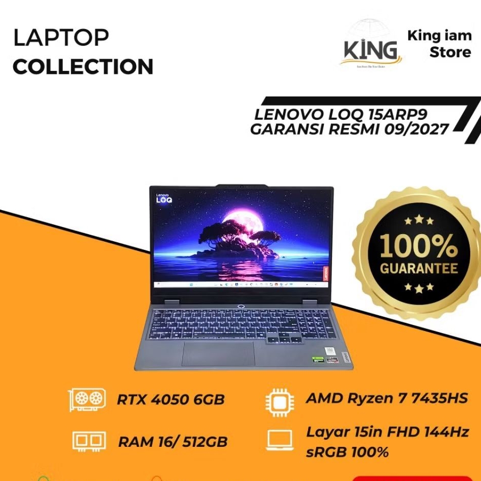 LENOVO LOQ 15ARP9 Ryzen 7 RAM 16GB 512GB RTX 4050 | Laptop Gaming Desain Grafis Bekas Mulus Garansi 