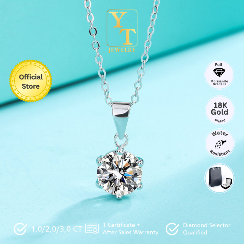 YT JEWELRY - Kalung Berlian Moissanite - Simply Elegant Moissanite Necklace - Bersertifikat GRA