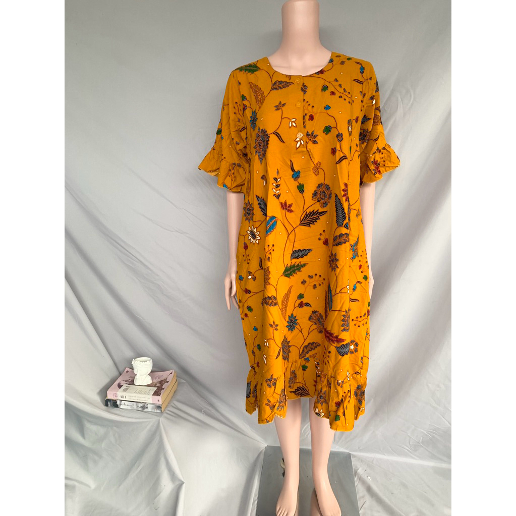 Daster Batik Sekar Mekar Unggul Jaya Size M | Daster Mandarin Lengan Rempel