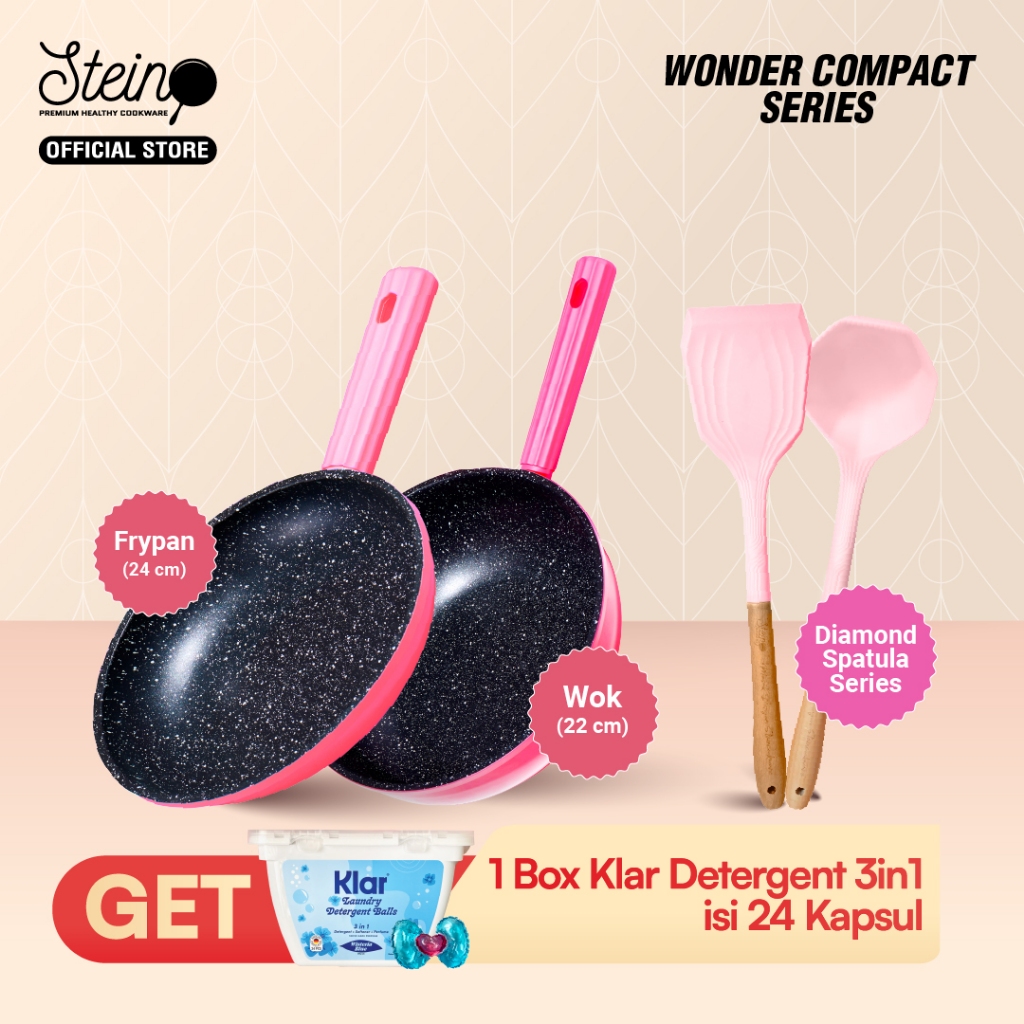 STEIN Wonder Compact Series Wajan Panci Set (Wok 22cm dan Fry 24cm)+ Bundle Diamond Spatula
