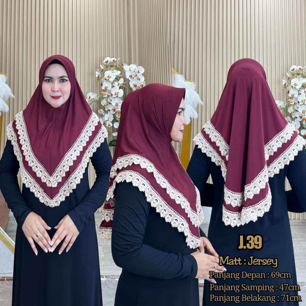 AJE ZAS -J.39 Hijab Bergo Ped Antem Renda Bagian Bawah Bahan Jersey