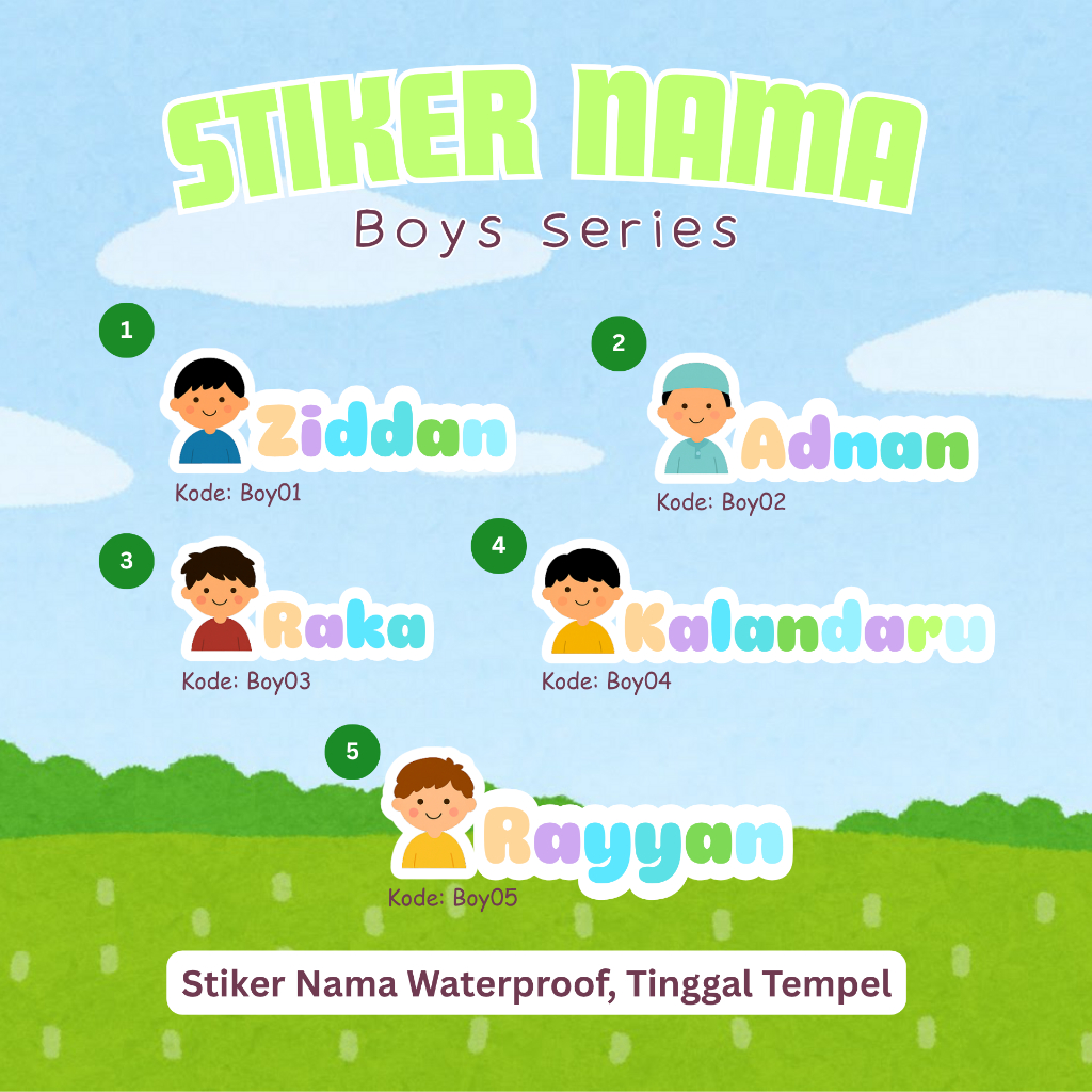 Stiker Label Nama Anak (Cewek Cowok) untuk Tumbler, Tempat Makan, Buku, Kotak Pensil, Tas, Dll