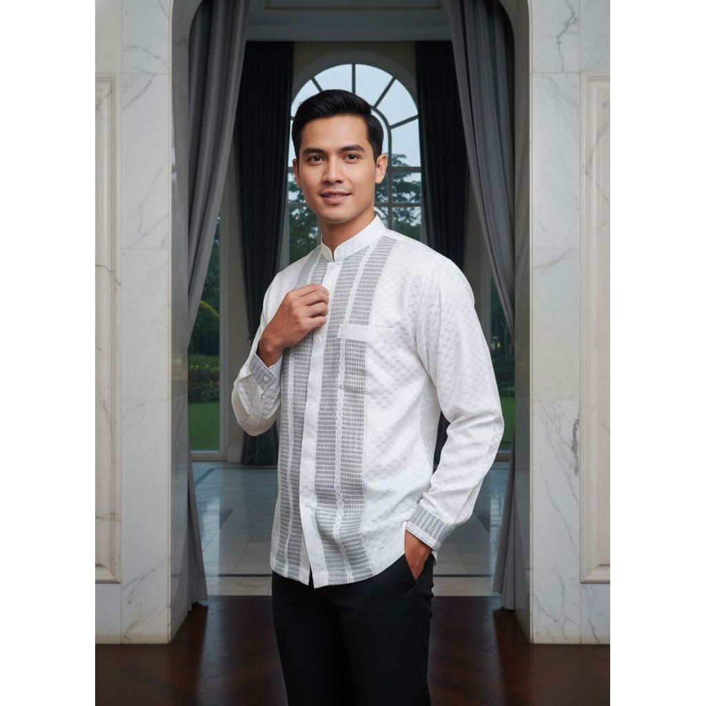 COD/Koko Putih Lengan Panjang/Koko Mewah/Koko Pakaian Pria Dewasa/