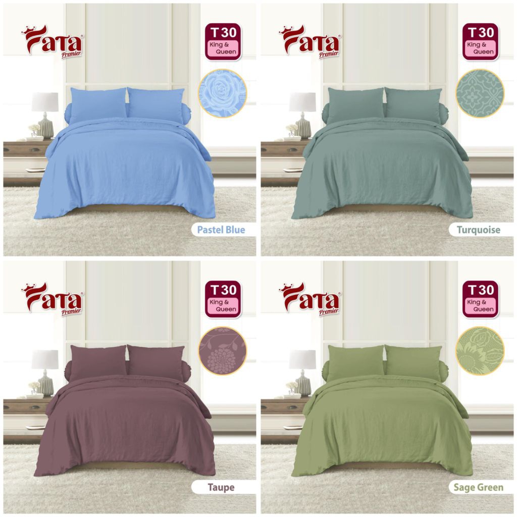 FATA - Bed Cover Set Polos Sprei Fata Jacguard Emboss Ukuran King 180x200 / Queen 160x200