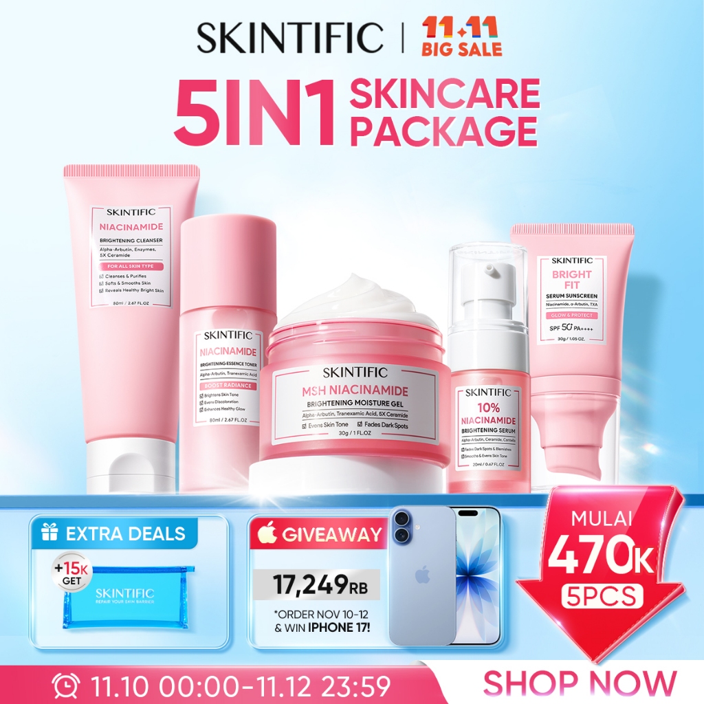 RM [5PCS] SKINTIFIC- 5IN1 Full Series Skincare Set 5X ceramide Serum Moisturizer Gel Toner Sunscreen