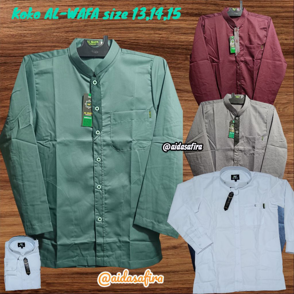 (AL-WAFA)KOKO AL-WAFA ANAK REMAJA TANGAN PANJANG MANSET/KOKO PUTIH AL-WAFA UKURAN 13 14 15/ATASAN KO