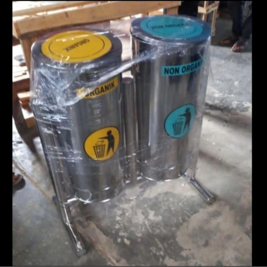 tempat sampah / tong sampah stainless 2in1
